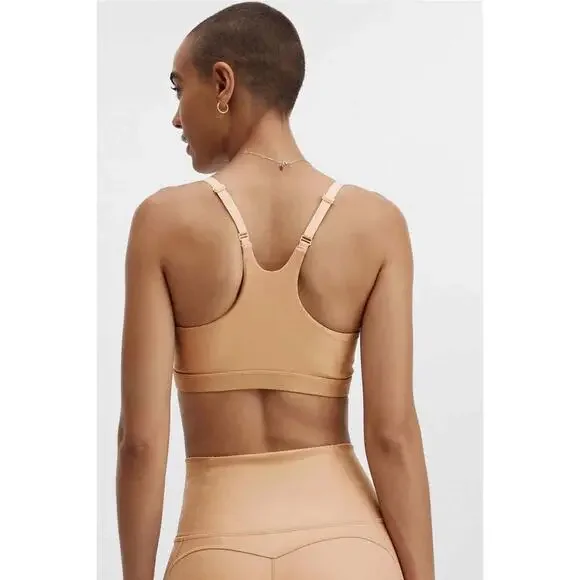 NWT Fabletics Gia Iridescent Low Impact Sports Bra Beige Strappy Racerback S - Picture 2 of 4